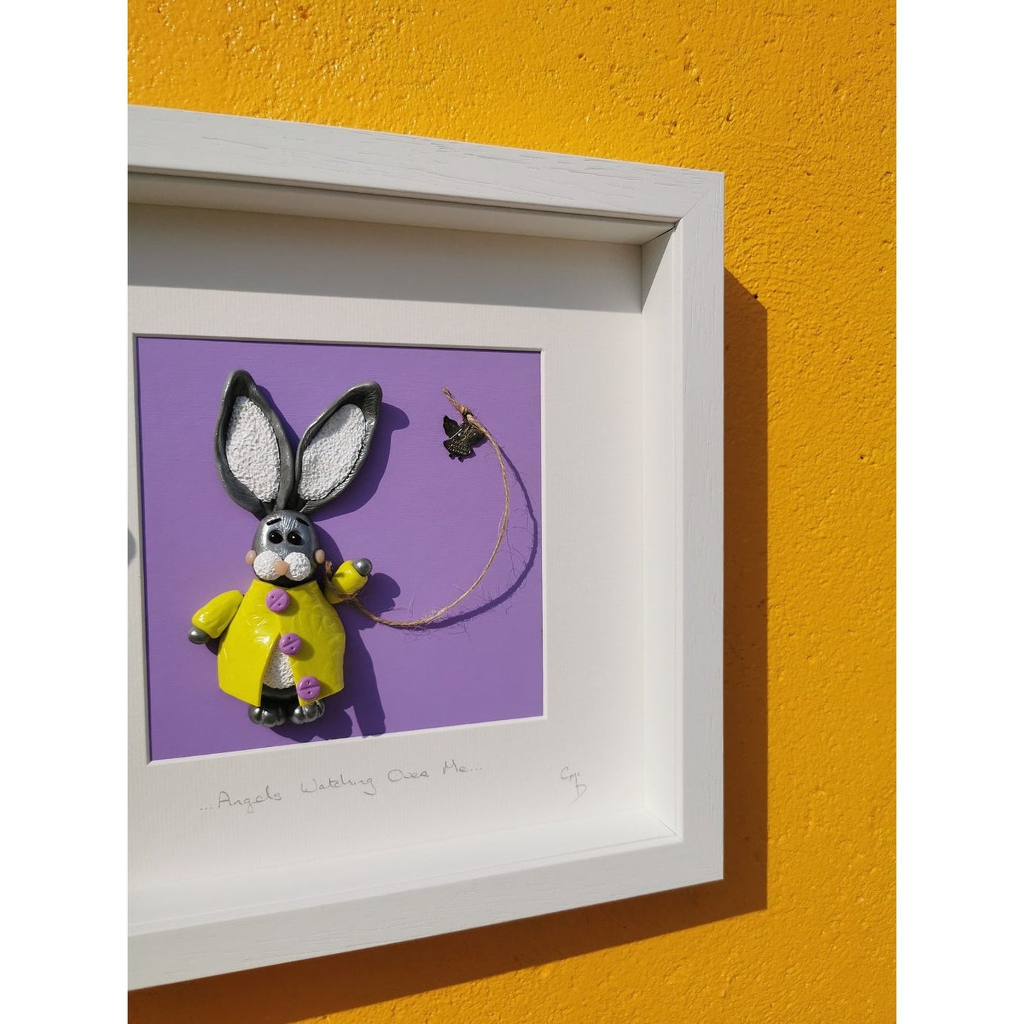 'Angels Watching Over Me'- Cute Clay Bunny Wall Art /New Baby Personalised Gift