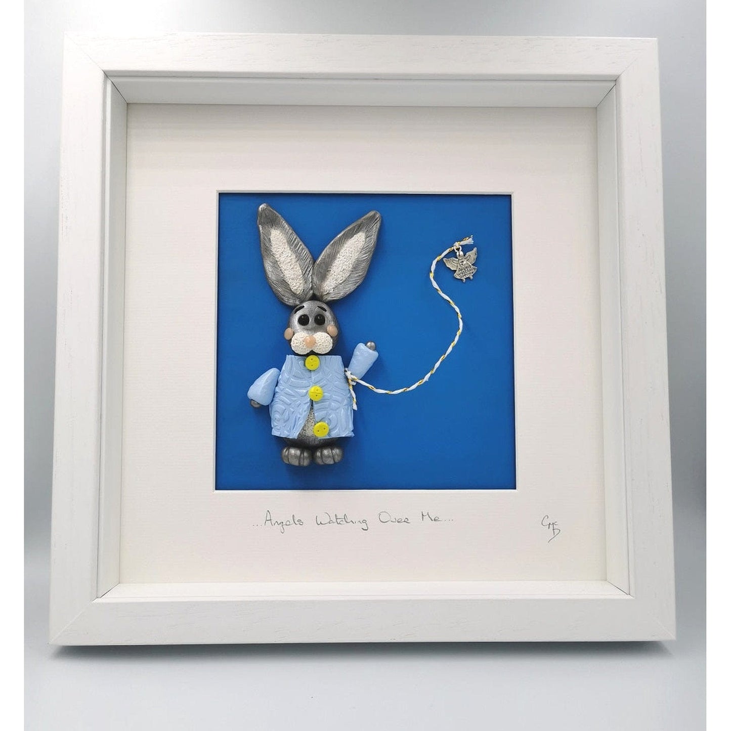 'Angels Watching Over Me'- Cute Clay Bunny Wall Art /New Baby Personalised Gift