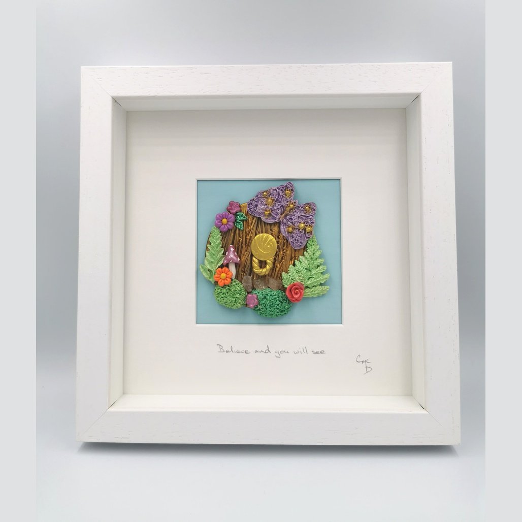 'Believe and you will see' - Whimsical Fairy Door/ Clay Wall Art