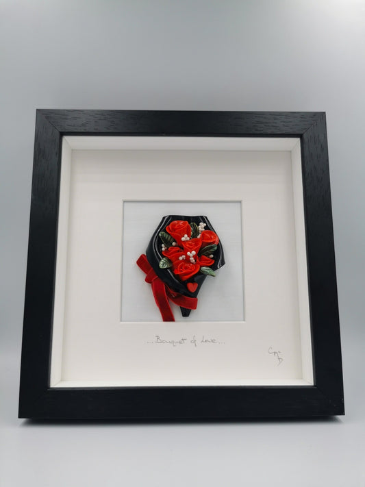 'Bouquet of Love' - Bouquet of red roses, clay wall art