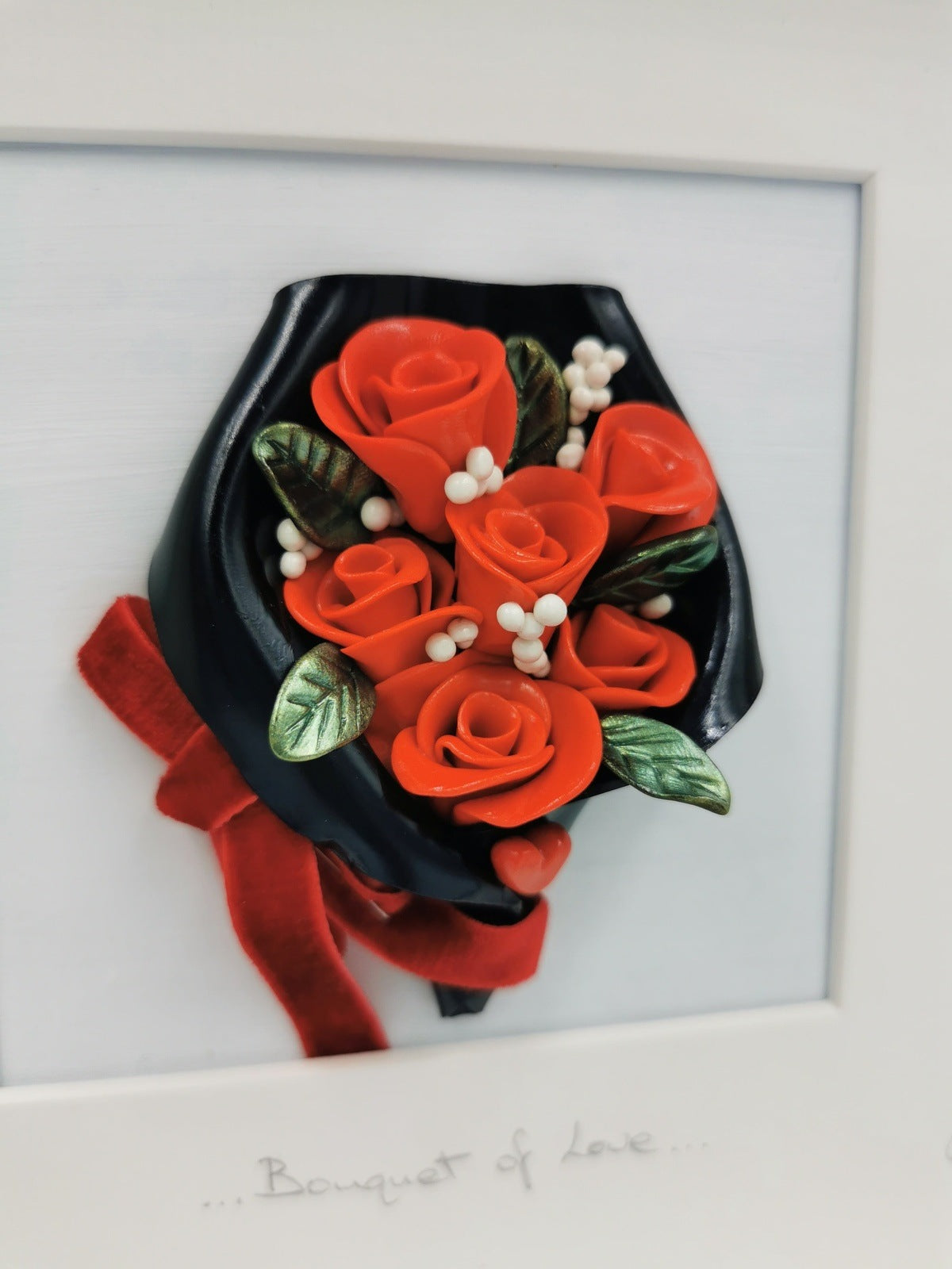 'Bouquet of Love' - Bouquet of red roses, clay wall art