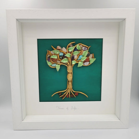 'Tree of Life'- Clay Wall Art with Mixed Semi-Precious Crystals