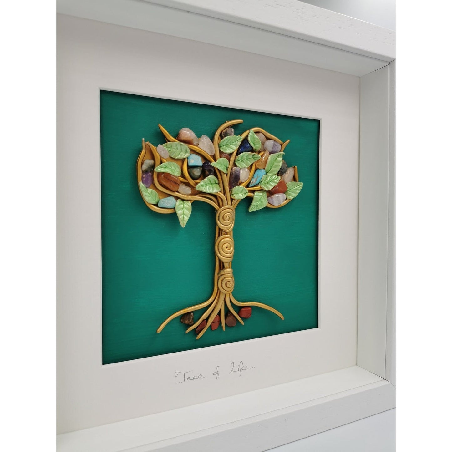 'Tree of Life'- Clay Wall Art with Mixed Semi-Precious Crystals