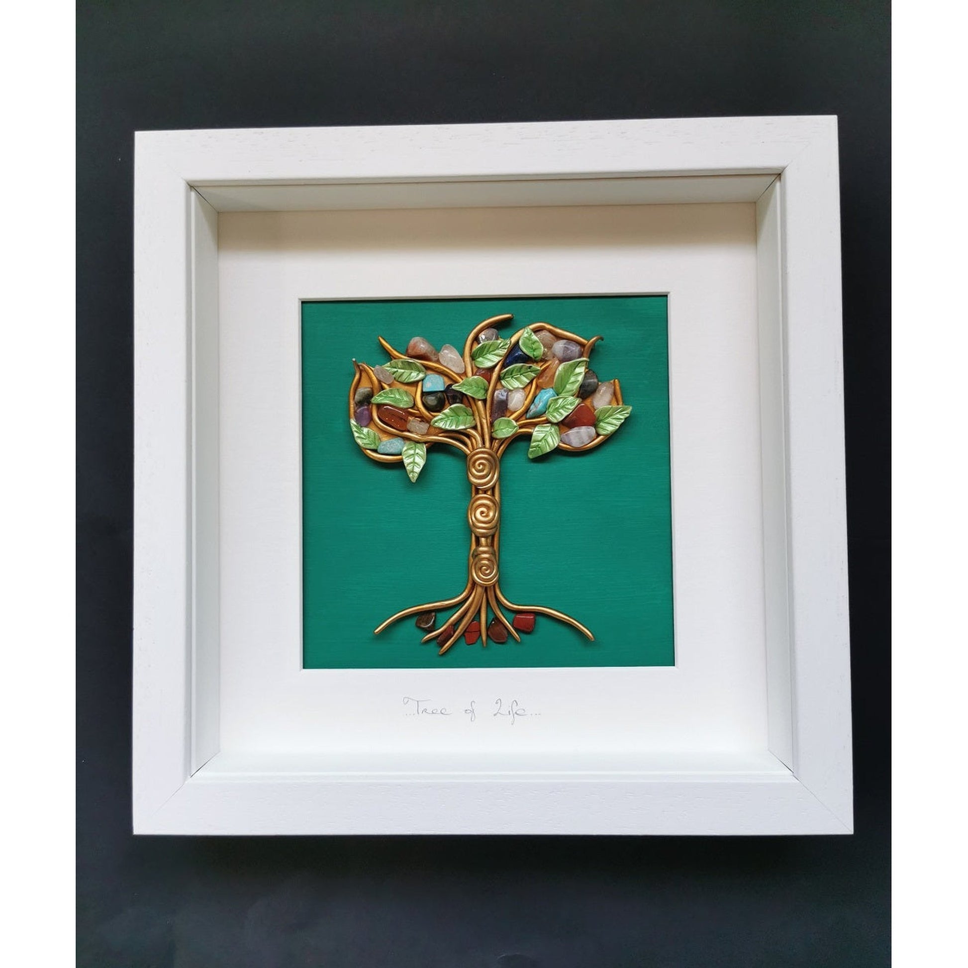 'Tree of Life'- Clay Wall Art with Mixed Semi-Precious Crystals