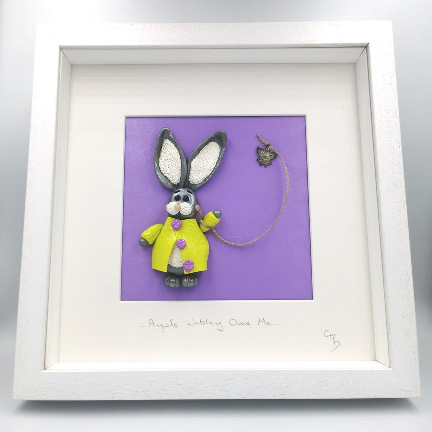 'Angels Watching Over Me'- Cute Clay Bunny Wall Art /New Baby Personalised Gift